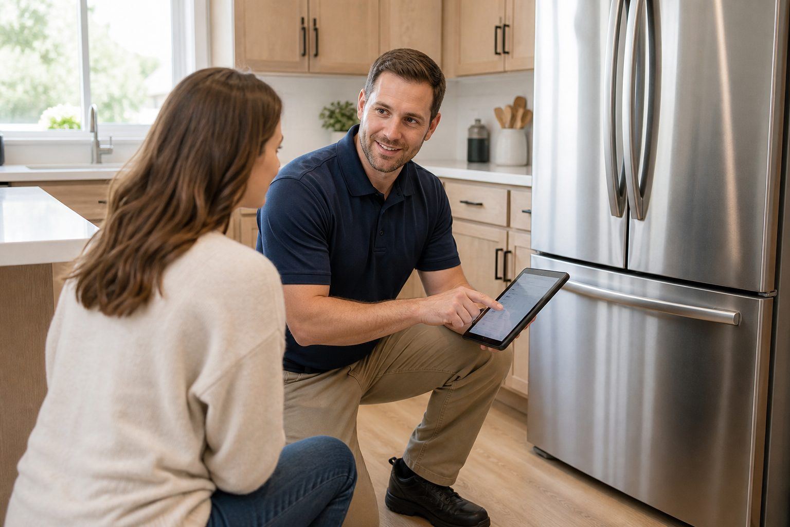 Technician diagnosing a Whirlpool appliance